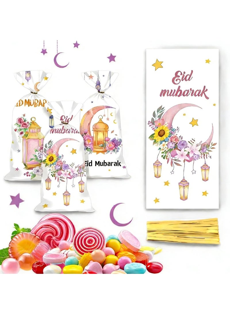 50 قطعة أكياس حلوى عيد مبارك: أكياس سيلوفان رمضانية مع أربطة ملتوية - هدايا حفلات للأطفال - أكياس بسكويت هدايا لعيد رمضان الإسلامي - Image 3